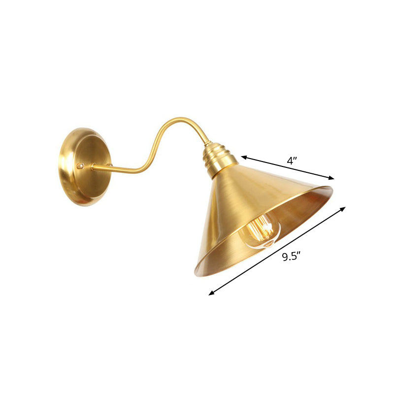 Brass Gooseneck/Swoop Arm Wall Lighting Retro Metallic 1-Light Bedside Wall Reading Lamp with Dome/Flat/Scalloped Shade Clearhalo 'Art deco wall lights' 'Cast Iron' 'Glass' 'Industrial wall lights' 'Industrial' 'Middle century wall lights' 'Modern' 'Rustic wall lights' 'Tiffany' 'Traditional wall lights' 'Wall Lamps & Sconces' 'Wall Lights' Lighting' 1918495