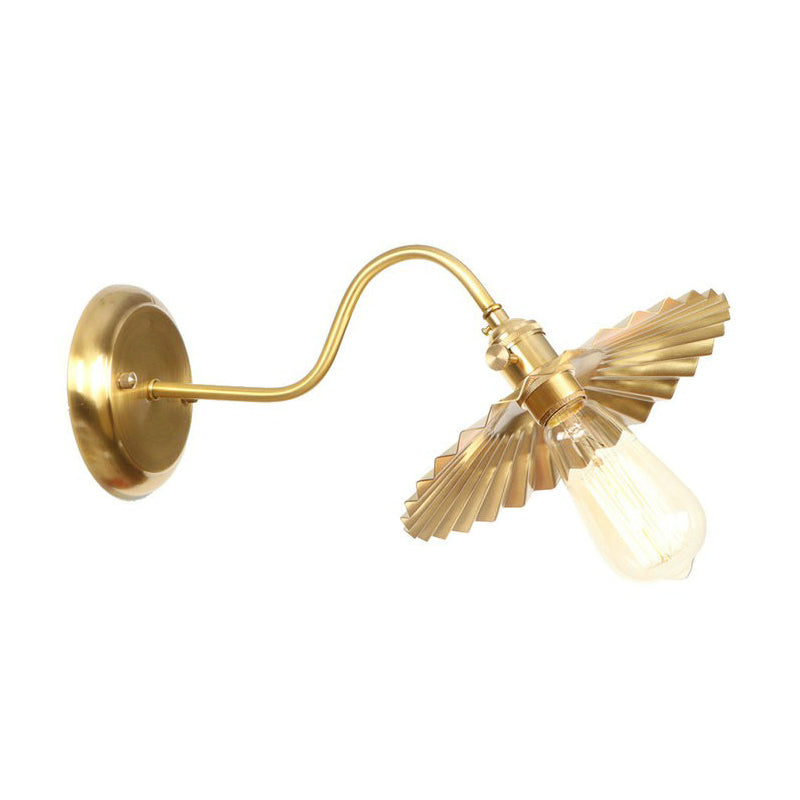 Brass Gooseneck/Swoop Arm Wall Lighting Retro Metallic 1-Light Bedside Wall Reading Lamp with Dome/Flat/Scalloped Shade Clearhalo 'Art deco wall lights' 'Cast Iron' 'Glass' 'Industrial wall lights' 'Industrial' 'Middle century wall lights' 'Modern' 'Rustic wall lights' 'Tiffany' 'Traditional wall lights' 'Wall Lamps & Sconces' 'Wall Lights' Lighting' 1918497