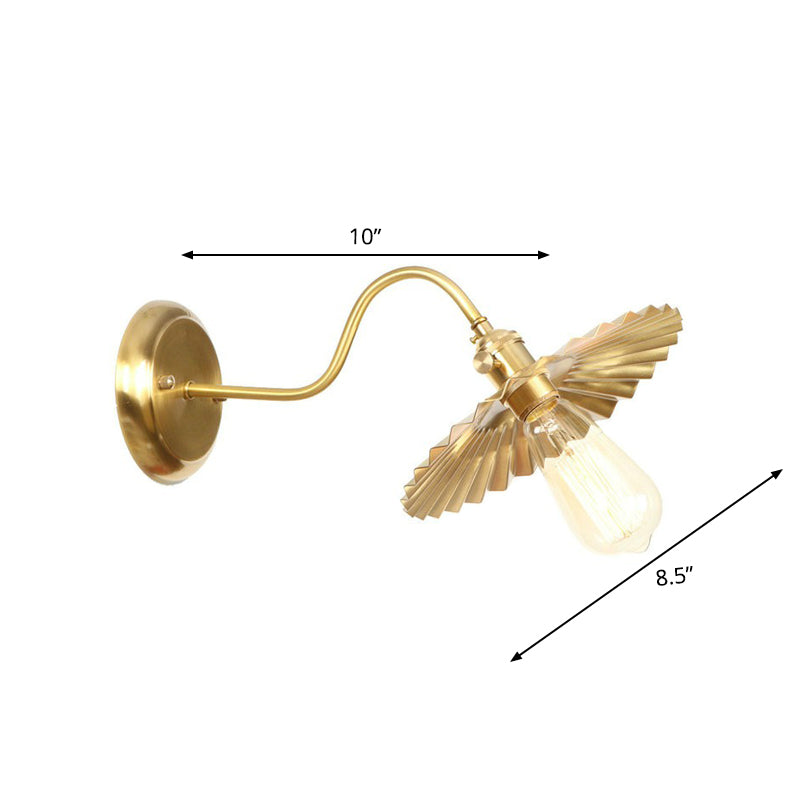 Brass Gooseneck/Swoop Arm Wall Lighting Retro Metallic 1-Light Bedside Wall Reading Lamp with Dome/Flat/Scalloped Shade Clearhalo 'Art deco wall lights' 'Cast Iron' 'Glass' 'Industrial wall lights' 'Industrial' 'Middle century wall lights' 'Modern' 'Rustic wall lights' 'Tiffany' 'Traditional wall lights' 'Wall Lamps & Sconces' 'Wall Lights' Lighting' 1918498