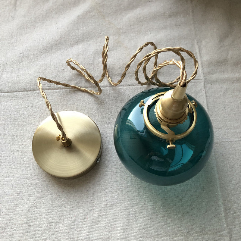 Oval Green/Blackish Green/Clear Glass Drop Pendant Retro 1 Head Dining Table Mini Hanging Light in Brass Clearhalo 'Ceiling Lights' 'Glass shade' 'Glass' 'Industrial Pendants' 'Industrial' 'Middle Century Pendants' 'Pendant Lights' 'Pendants' 'Tiffany' Lighting' 1918572