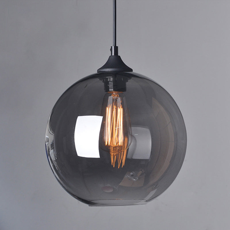 8"/10"/12" W Globe Bistro Pendulum Light Industrial Smoke Grey Glass 1-Light Black Suspension Pendant Light Smoke Gray Clearhalo 'Ceiling Lights' 'Glass shade' 'Glass' 'Industrial Pendants' 'Industrial' 'Middle Century Pendants' 'Pendant Lights' 'Pendants' 'Tiffany' Lighting' 1918666