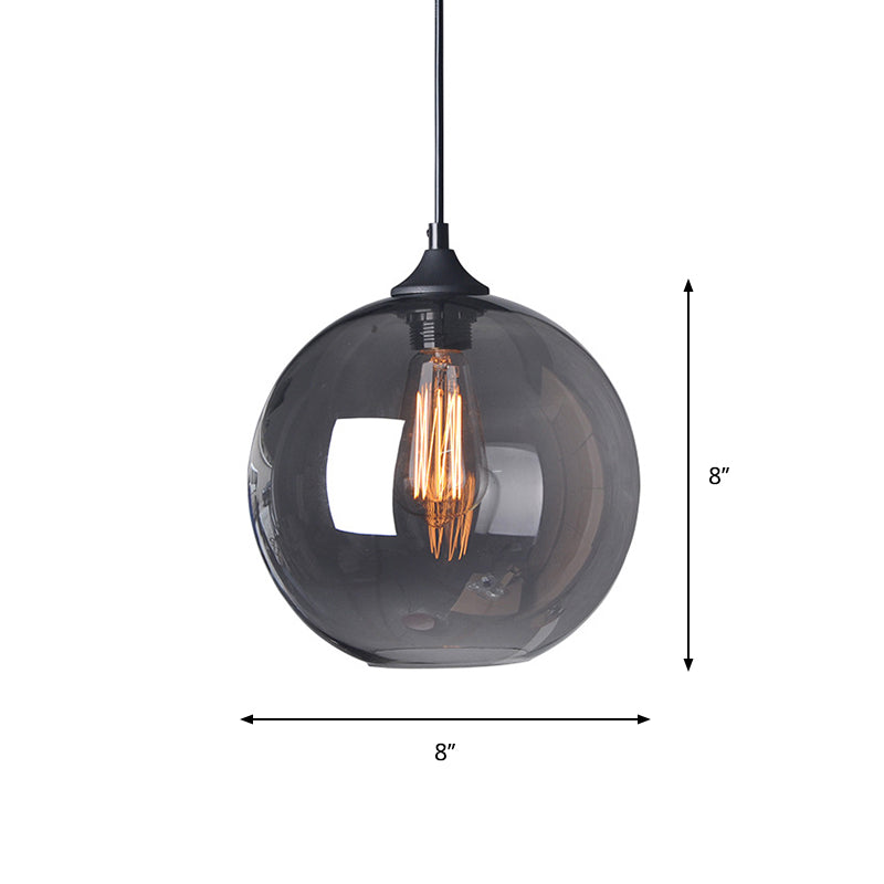 8"/10"/12" W Globe Bistro Pendulum Light Industrial Smoke Grey Glass 1-Light Black Suspension Pendant Light Clearhalo 'Ceiling Lights' 'Glass shade' 'Glass' 'Industrial Pendants' 'Industrial' 'Middle Century Pendants' 'Pendant Lights' 'Pendants' 'Tiffany' Lighting' 1918669