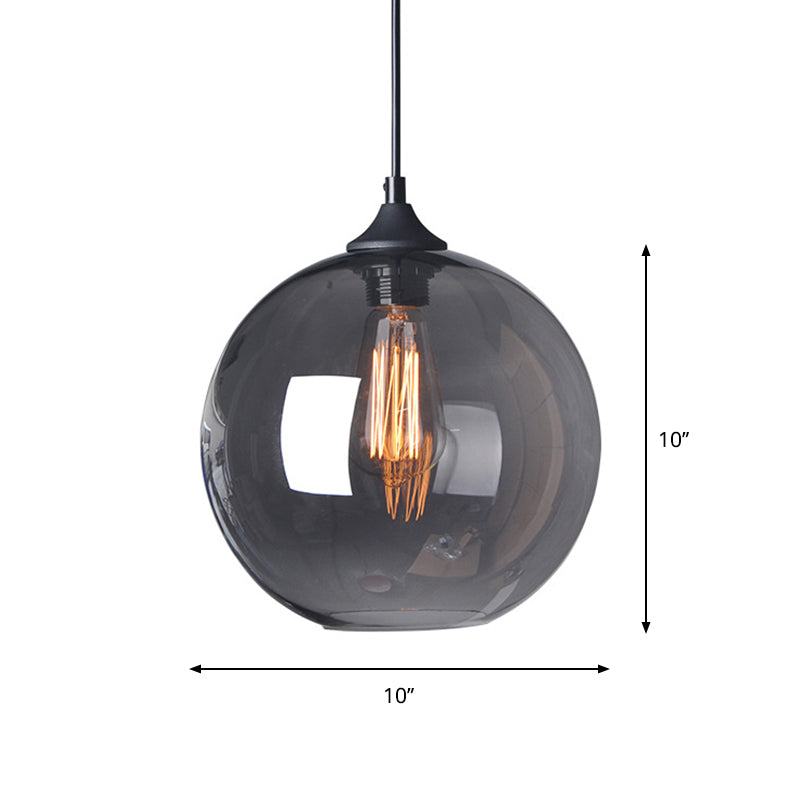 8"/10"/12" W Globe Bistro Pendulum Light Industrial Smoke Grey Glass 1-Light Black Suspension Pendant Light Clearhalo 'Ceiling Lights' 'Glass shade' 'Glass' 'Industrial Pendants' 'Industrial' 'Middle Century Pendants' 'Pendant Lights' 'Pendants' 'Tiffany' Lighting' 1918670