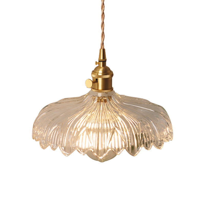 Bowl/Cylinder Bedside Wall Lighting Antique Clear Prismatic/Wavy Glass 1 Bulb Brass Wall Hanging Lamp with Rotary Switch Clearhalo 'Cast Iron' 'Glass' 'Industrial wall lights' 'Industrial' 'Middle century wall lights' 'Modern' 'Tiffany' 'Traditional wall lights' 'Wall Lamps & Sconces' 'Wall Lights' Lighting' 1918679