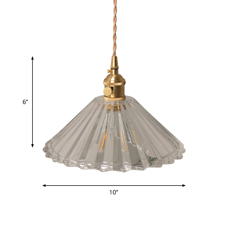 Bowl/Cylinder Bedside Wall Lighting Antique Clear Prismatic/Wavy Glass 1 Bulb Brass Wall Hanging Lamp with Rotary Switch Clearhalo 'Cast Iron' 'Glass' 'Industrial wall lights' 'Industrial' 'Middle century wall lights' 'Modern' 'Tiffany' 'Traditional wall lights' 'Wall Lamps & Sconces' 'Wall Lights' Lighting' 1918697