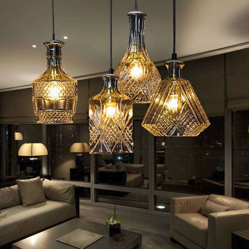 Clear Glass Wine Decanter Pendant Lamp Loft Single-Bulb Kitchen Bar Hanging Light Fixture in Black Clearhalo 'Ceiling Lights' 'Glass shade' 'Glass' 'Industrial Pendants' 'Industrial' 'Middle Century Pendants' 'Pendant Lights' 'Pendants' 'Tiffany' Lighting' 1918737