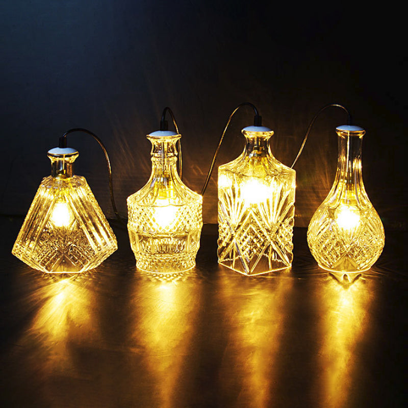 Clear Glass Wine Decanter Pendant Lamp Loft Single-Bulb Kitchen Bar Hanging Light Fixture in Black Clearhalo 'Ceiling Lights' 'Glass shade' 'Glass' 'Industrial Pendants' 'Industrial' 'Middle Century Pendants' 'Pendant Lights' 'Pendants' 'Tiffany' Lighting' 1918738