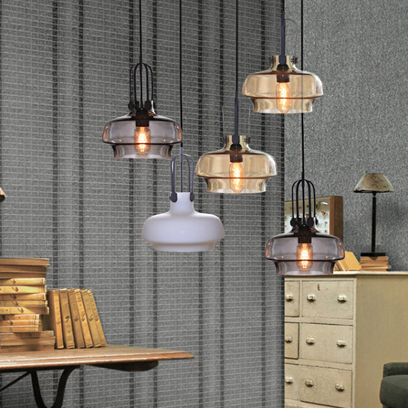 7"/9.5"/12.5" W 1 Head Suspension Light Nautical Dining Room Hanging Lamp with Pot Amber/Frosted White Glass Shade Amber Clearhalo 'Ceiling Lights' 'Glass shade' 'Glass' 'Industrial Pendants' 'Industrial' 'Middle Century Pendants' 'Pendant Lights' 'Pendants' 'Tiffany' Lighting' 1918751