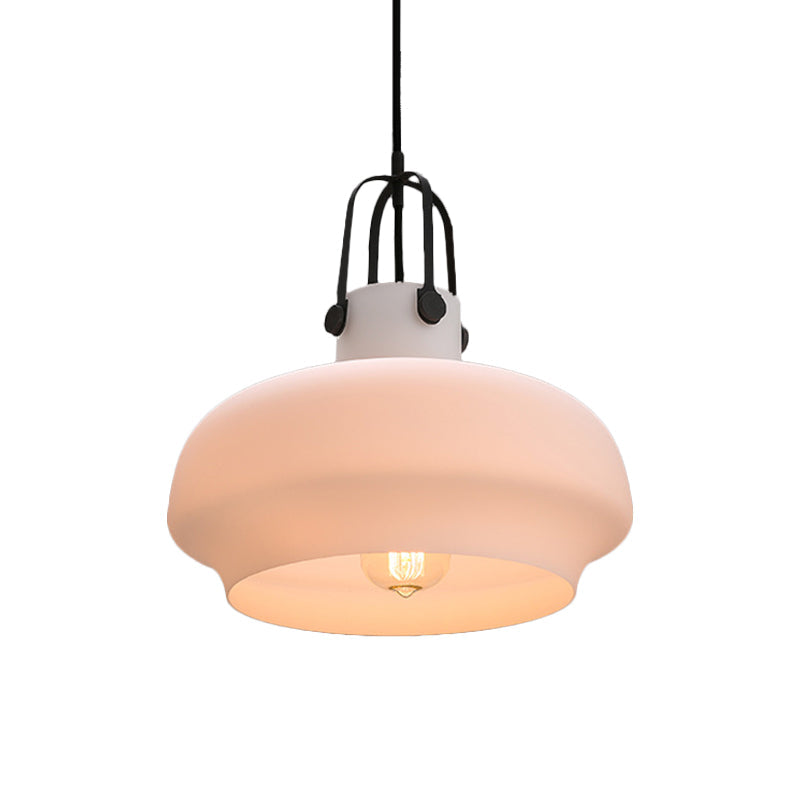 7"/9.5"/12.5" W 1 Head Suspension Light Nautical Dining Room Hanging Lamp with Pot Amber/Frosted White Glass Shade Clearhalo 'Ceiling Lights' 'Glass shade' 'Glass' 'Industrial Pendants' 'Industrial' 'Middle Century Pendants' 'Pendant Lights' 'Pendants' 'Tiffany' Lighting' 1918759