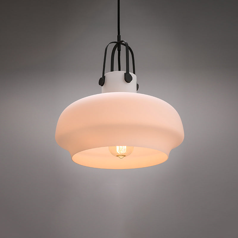 7"/9.5"/12.5" W 1 Head Suspension Light Nautical Dining Room Hanging Lamp with Pot Amber/Frosted White Glass Shade Clearhalo 'Ceiling Lights' 'Glass shade' 'Glass' 'Industrial Pendants' 'Industrial' 'Middle Century Pendants' 'Pendant Lights' 'Pendants' 'Tiffany' Lighting' 1918760