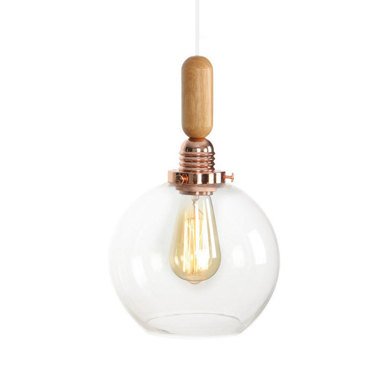 1-Light Saucer/Bell Shade Hanging Lamp Rustic Rose Gold Clear/Clear Ribbed Glass Ceiling Pendant with Wood Handle Rose Gold B Clearhalo 'Art Deco Pendants' 'Cast Iron' 'Ceiling Lights' 'Ceramic' 'Crystal' 'Industrial Pendants' 'Industrial' 'Metal' 'Middle Century Pendants' 'Pendant Lights' 'Pendants' 'Tiffany' Lighting' 1918823