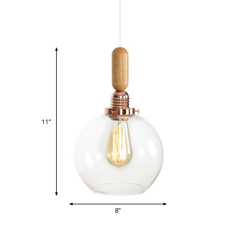 1-Light Saucer/Bell Shade Hanging Lamp Rustic Rose Gold Clear/Clear Ribbed Glass Ceiling Pendant with Wood Handle Clearhalo 'Art Deco Pendants' 'Cast Iron' 'Ceiling Lights' 'Ceramic' 'Crystal' 'Industrial Pendants' 'Industrial' 'Metal' 'Middle Century Pendants' 'Pendant Lights' 'Pendants' 'Tiffany' Lighting' 1918824