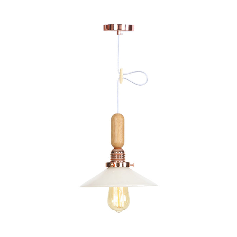 1-Light Saucer/Bell Shade Hanging Lamp Rustic Rose Gold Clear/Clear Ribbed Glass Ceiling Pendant with Wood Handle Clearhalo 'Art Deco Pendants' 'Cast Iron' 'Ceiling Lights' 'Ceramic' 'Crystal' 'Industrial Pendants' 'Industrial' 'Metal' 'Middle Century Pendants' 'Pendant Lights' 'Pendants' 'Tiffany' Lighting' 1918827