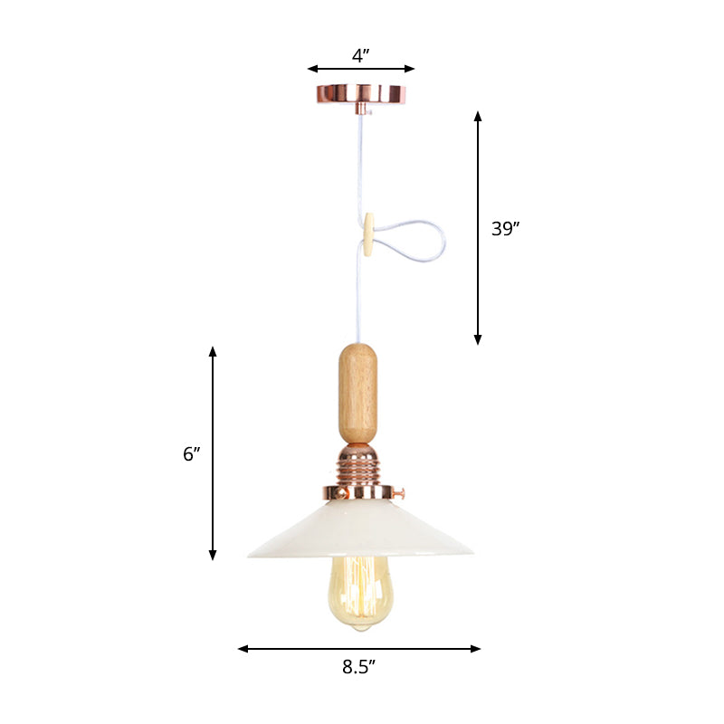 1-Light Saucer/Bell Shade Hanging Lamp Rustic Rose Gold Clear/Clear Ribbed Glass Ceiling Pendant with Wood Handle Clearhalo 'Art Deco Pendants' 'Cast Iron' 'Ceiling Lights' 'Ceramic' 'Crystal' 'Industrial Pendants' 'Industrial' 'Metal' 'Middle Century Pendants' 'Pendant Lights' 'Pendants' 'Tiffany' Lighting' 1918828