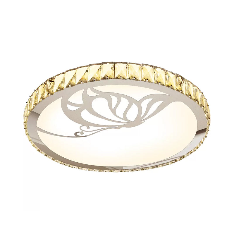 Crystal Round Ceiling Fixture Modernist LED White Flush Light in Warm/White Light with Butterfly/Petal Pattern Clearhalo 'Ceiling Lights' 'Close To Ceiling Lights' 'Close to ceiling' 'Flush mount' Lighting' 1919000