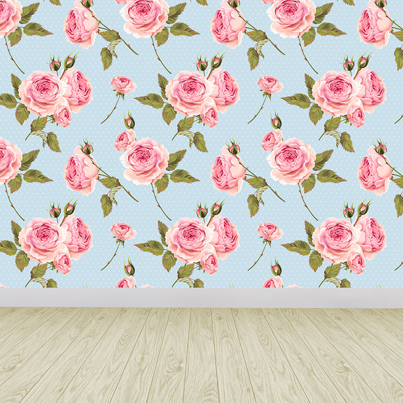 Full Size Stylish Wall Mural Decal Pastel Rose Wall Covering, Custom Size Available Blue Clearhalo 'Wall Decor' 'Wall Mural' 1920282
