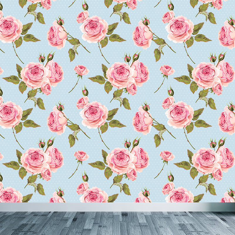 Full Size Stylish Wall Mural Decal Pastel Rose Wall Covering, Custom Size Available Clearhalo 'Wall Decor' 'Wall Mural' 1920283