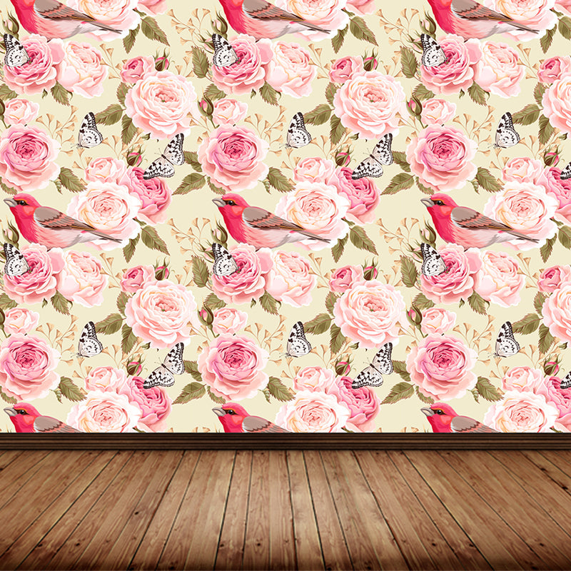 Full Size Stylish Wall Mural Decal Pastel Rose Wall Covering, Custom Size Available Beige Clearhalo 'Wall Decor' 'Wall Mural' 1920287