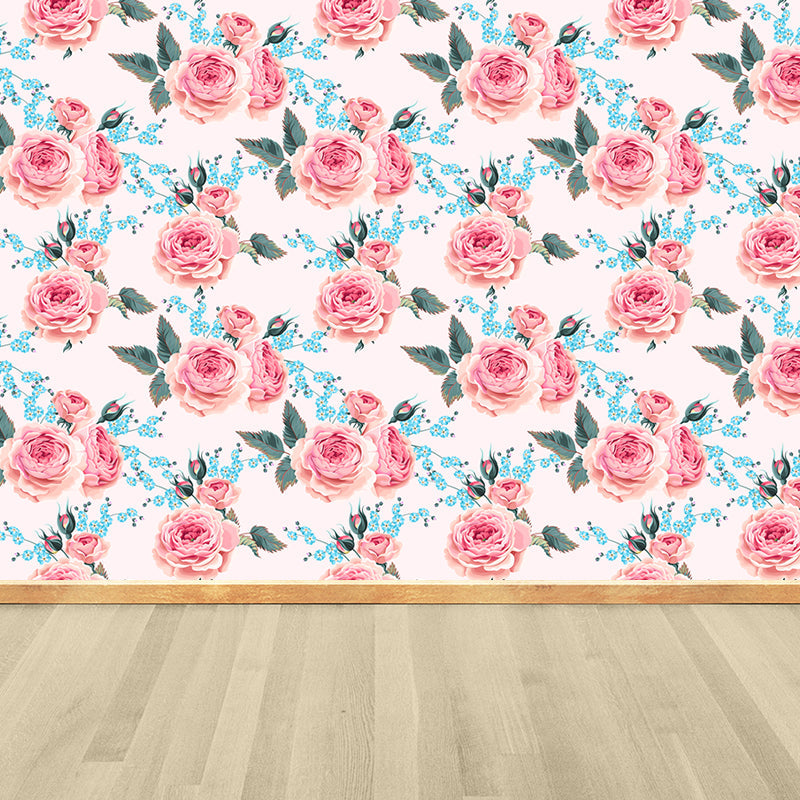 Full Size Stylish Wall Mural Decal Pastel Rose Wall Covering, Custom Size Available White Clearhalo 'Wall Decor' 'Wall Mural' 1920292