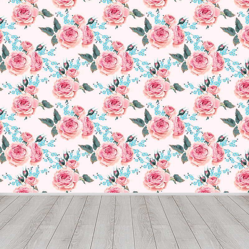 Full Size Stylish Wall Mural Decal Pastel Rose Wall Covering, Custom Size Available Clearhalo 'Wall Decor' 'Wall Mural' 1920293