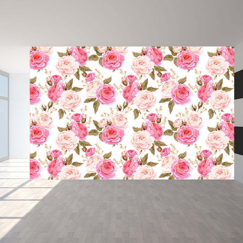 Full Size Stylish Wall Mural Decal Pastel Rose Wall Covering, Custom Size Available Pink Clearhalo 'Wall Decor' 'Wall Mural' 1920302