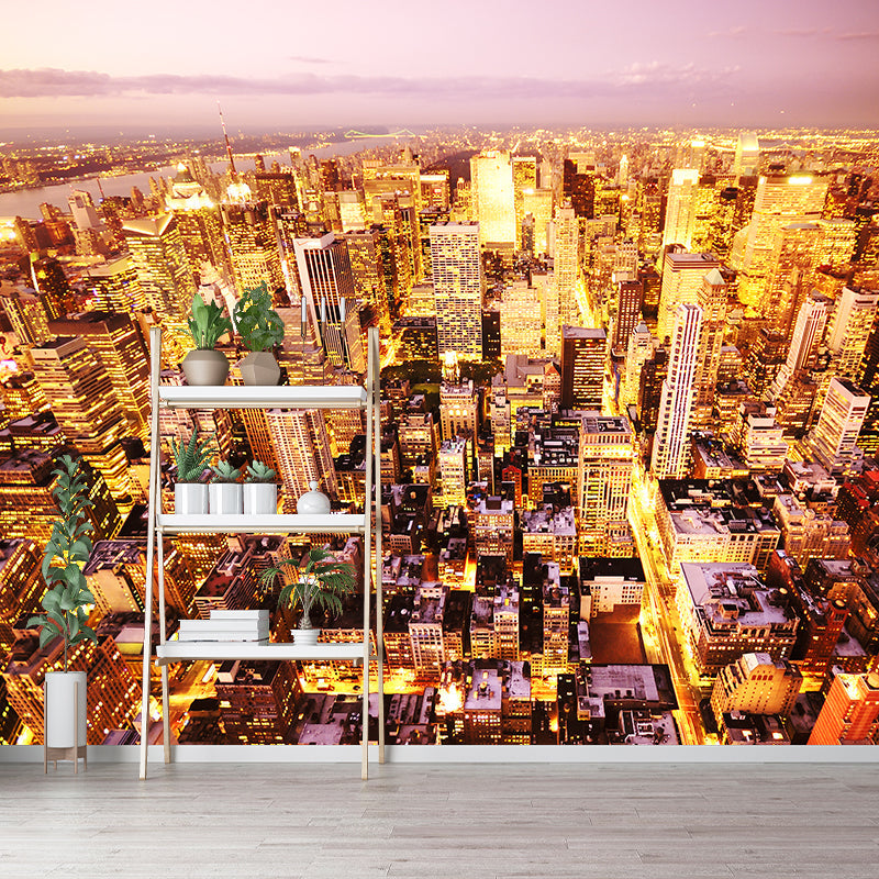 Full Size Cityscape Mural Decal Modern Enchanting Skyscrapers at Night Wall Art in Dark Color Clearhalo 'Wall Decor' 'Wall Mural' 1920498