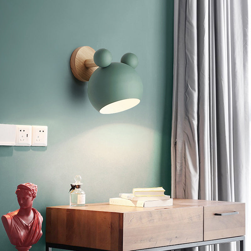 Modern Style Cartoon Animal Sconce Wall Light Metal 1 Light Wall Lamp for Child Bedroom Green Clearhalo 'Wall Lamps & Sconces' 'Wall Lights' Lighting' 192059