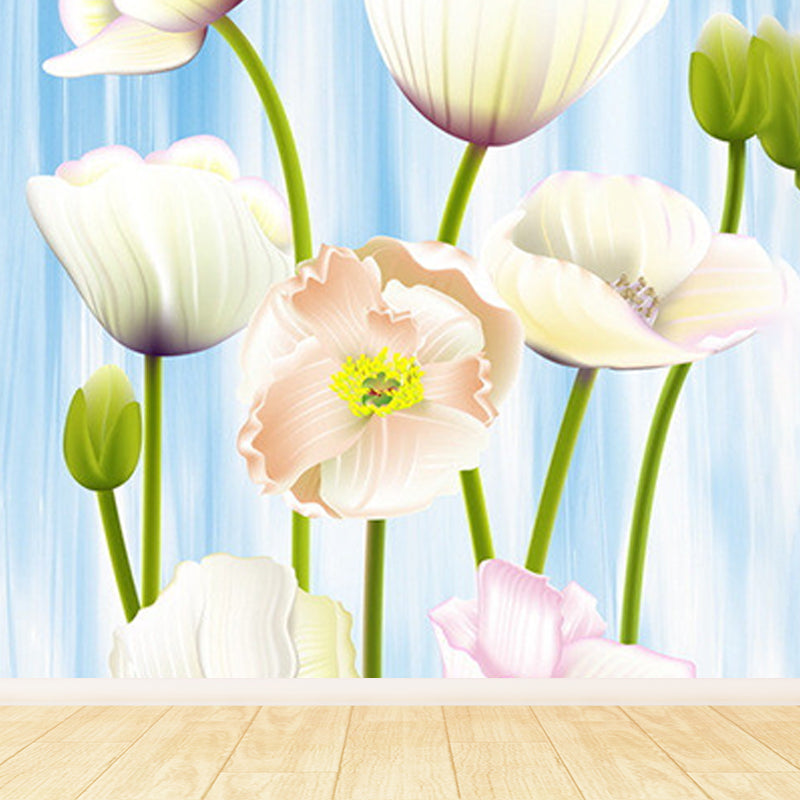 Various Floral Printed Mural Wallpaper Contemporary Non-Woven Fabric Wall Covering White Clearhalo 'Wall Decor' 'Wall Mural' 1920956