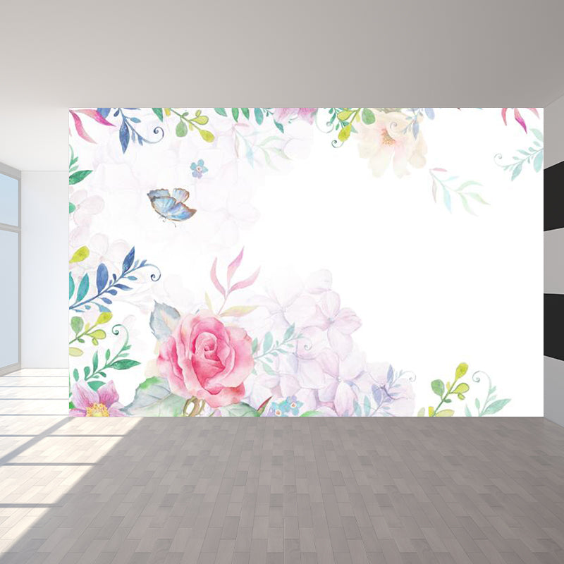 Flower Pattern Wall Mural Modern Decorative Dining Room Wall Covering, Custom Printed Light Pink Clearhalo 'Wall Decor' 'Wall Mural' 1921006
