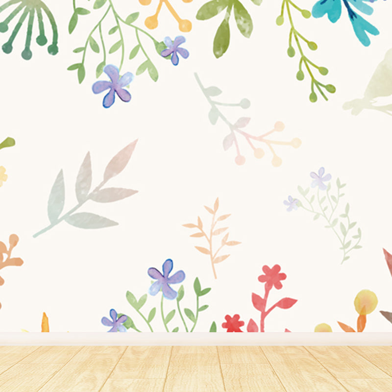 Botanical Mural Wallpaper Pastel Color Contemporary Wall Covering for Living Room Blue Clearhalo 'Wall Decor' 'Wall Mural' 1921051