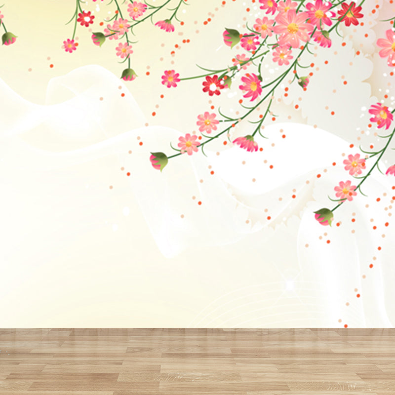 Contemporary Flower Branch Mural Soft Color Stain-Proofing Wall Art for Playroom Clearhalo 'Wall Decor' 'Wall Mural' 1921083