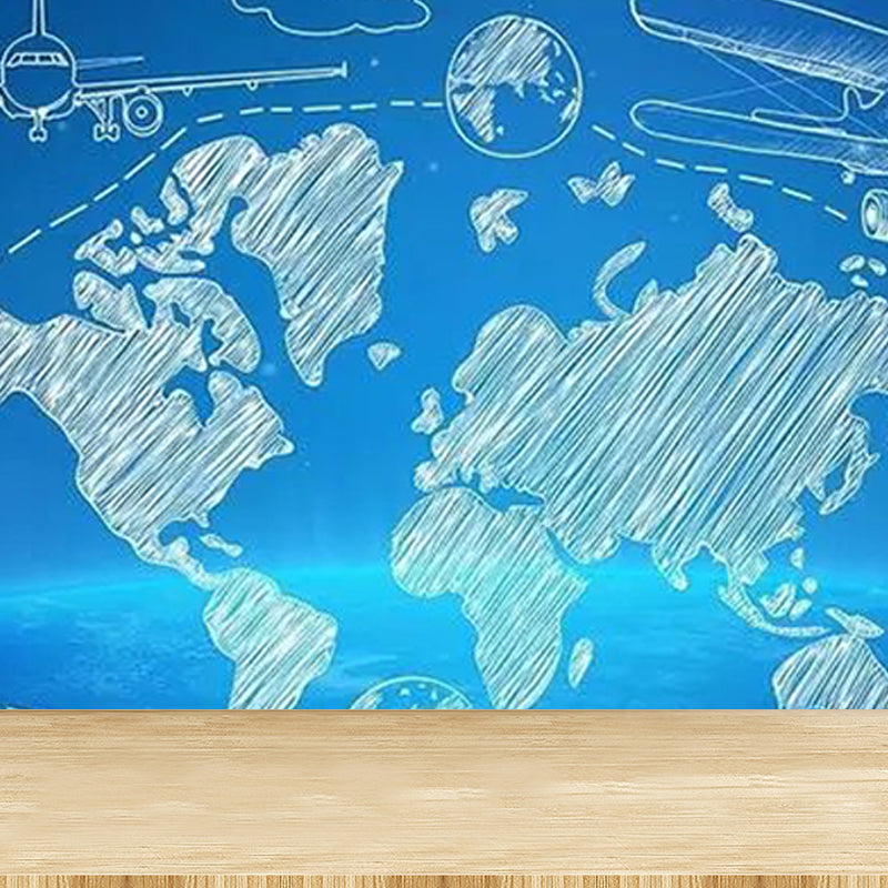 Full Size Illustration Modern Mural Wallpaper with Various World Map in Light Color Blue Clearhalo 'Wall Decor' 'Wall Mural' 1921461