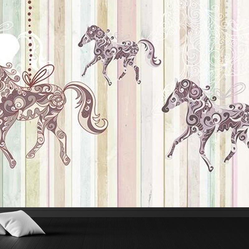 Non-Woven Decorative Wall Mural Modern Cartoon Animals Wall Covering for Living Room Brown Clearhalo 'Wall Decor' 'Wall Mural' 1921506