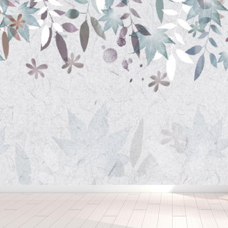 Light Color Botanical Mural Decal Moisture Resistant Contemporary Bathroom Wall Covering Blue Clearhalo 'Wall Decor' 'Wall Mural' 1921526
