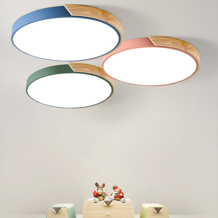 Macaron Loft Circle Flush Ceiling Light Acrylic LED Ceiling Lamp for Kindergarten Blue White Clearhalo 'Ceiling Lights' 'Close To Ceiling Lights' 'Close to ceiling' 'Flush mount' Lighting' 192155