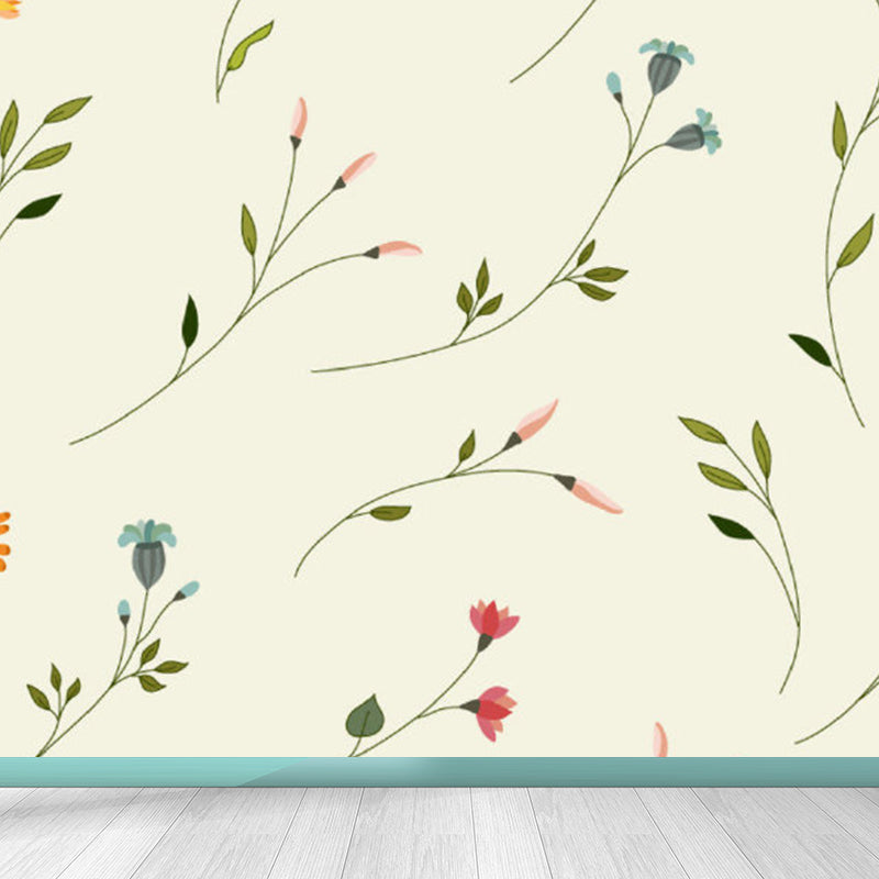 Pastel Color Flower Print Mural Wallpaper Moisture-Proof Wall Art for Dining Room Beige Clearhalo 'Wall Decor' 'Wall Mural' 1921581