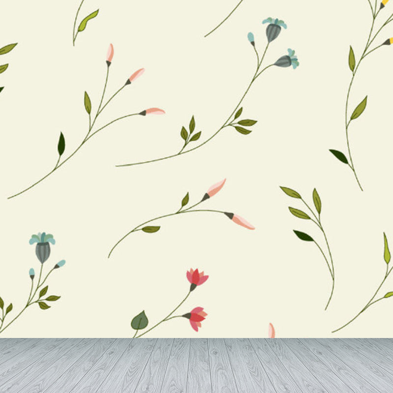 Pastel Color Flower Print Mural Wallpaper Moisture-Proof Wall Art for Dining Room Clearhalo 'Wall Decor' 'Wall Mural' 1921582