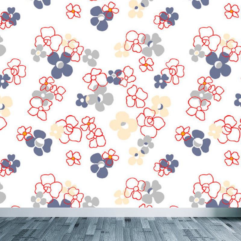 Pastel Color Flower Print Mural Wallpaper Moisture-Proof Wall Art for Dining Room Pink Clearhalo 'Wall Decor' 'Wall Mural' 1921586