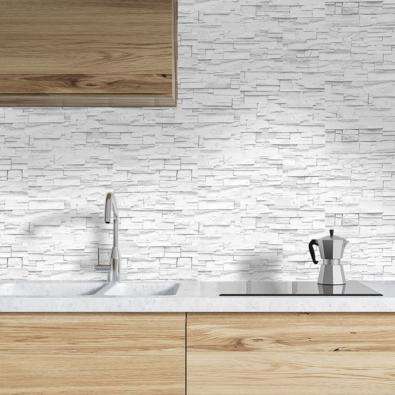 White Brick Wallpaper Panel Set Self-Sticking Simple Style Kitchen Wall Art, 8' L x 4" W Clearhalo 'Country wall decor' 'Rustic' 'Wallpaper' Wall Decor' 1921733