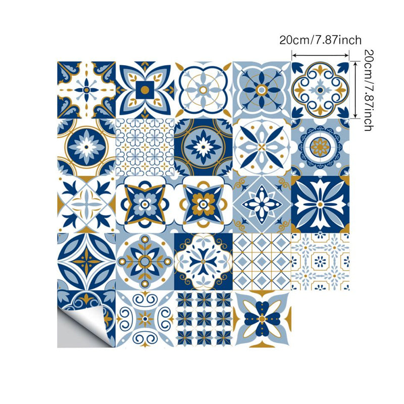 Boho-Chic Floral Wallpaper Panels PVC Self Adhesive Blue Wall Decor for Washroom Clearhalo 'Wall Decor' 'Wallpaper' 1921838