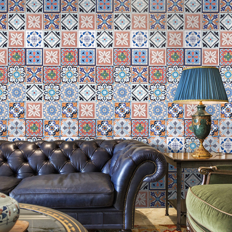 Peel and Paste Floral Wallpaper Panels PVC Bohemia Wall Covering for Living Room Blue Clearhalo 'Wall Decor' 'Wallpaper' 1921889