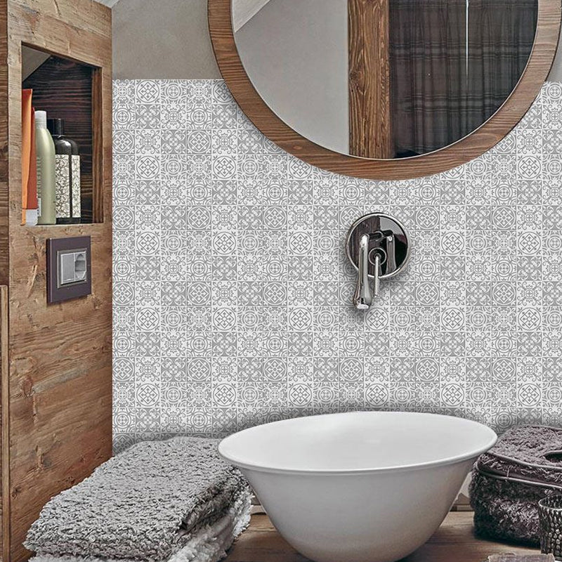 Grey Flower Wallpaper Panel Set Mosaic Tile Bohemian Self-Adhesive Wall Decor, 50 Pieces Grey 1 Set Clearhalo 'Wall Decor' 'Wallpaper' 1921893