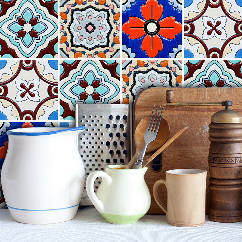 Bohemia Quatrefoil Wallpaper Panel 50 Pcs Blue Flower-Like Wall Decor, Peel and Stick Blue 1 Set Clearhalo 'Wall Decor' 'Wallpaper' 1921908