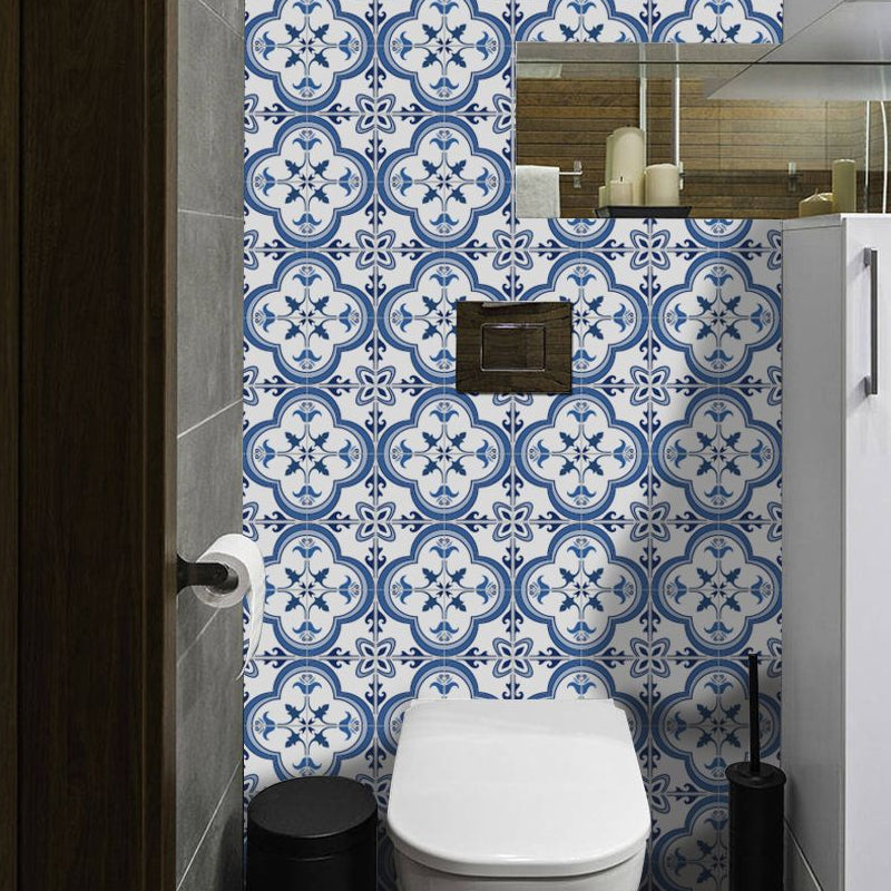 Boho Quatrefoil Turkish Tile Wallpapers 50 Pieces Blue Peel and Paste Wall Art for Kitchen Clearhalo 'Wall Decor' 'Wallpaper' 1921914