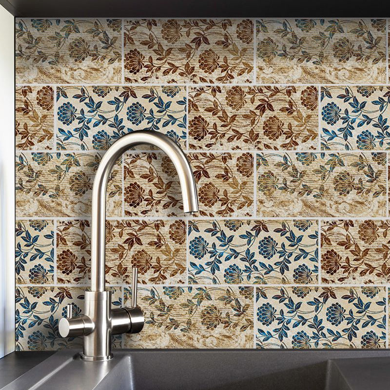 Rustic Blooming Flower Wallpapers Brown Easy Peel off Wall Covering for Washroom, 54 Pcs Clearhalo 'Wall Decor' 'Wallpaper' 1921932