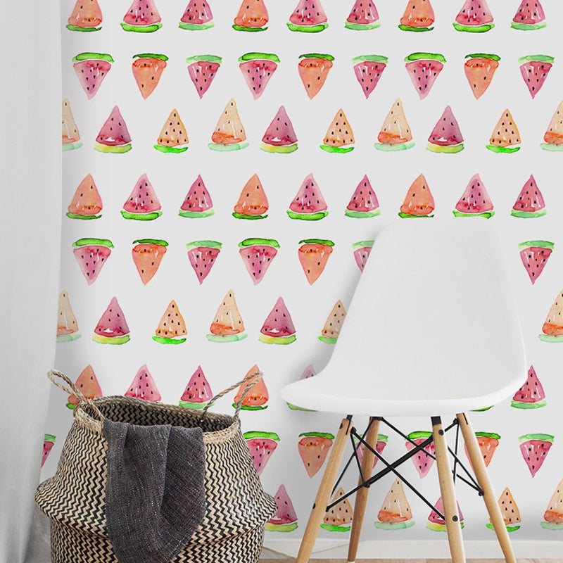 Orange Cartoon Stick Wallpaper Panels 4' x 20.5" Watermelon Slice Wall Covering for Kids Room Clearhalo 'Wall Decor' 'Wallpaper' 1922072