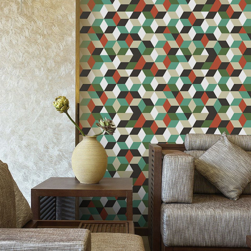3D Cube Peel Wallpaper Panels Modern Amazing Matrix Wall Covering in Green, 4' x 20.5" Clearhalo 'Modern wall decor' 'Modern' 'Wallpaper' Wall Decor' 1922132