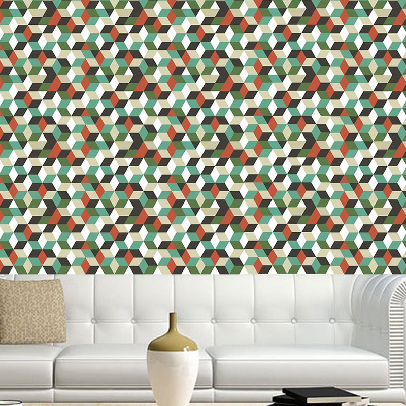 3D Cube Peel Wallpaper Panels Modern Amazing Matrix Wall Covering in Green, 4' x 20.5" Clearhalo 'Modern wall decor' 'Modern' 'Wallpaper' Wall Decor' 1922133