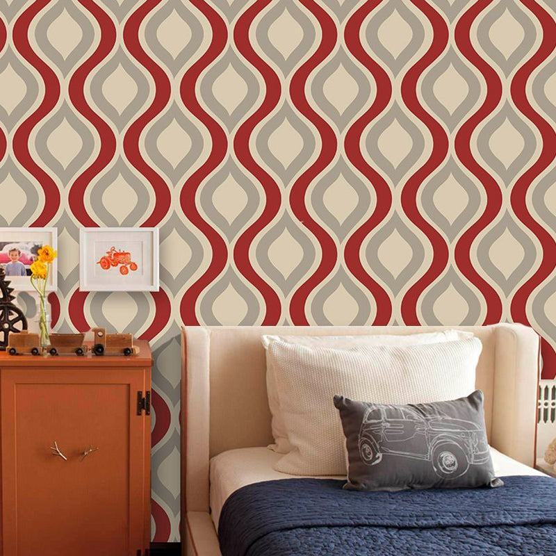 Peel and Paste Ogee Wallpaper Panels PVC Modern Wall Decor for Hallway, Beige and Blue Clearhalo 'Modern wall decor' 'Modern' 'Wallpaper' Wall Decor' 1922178