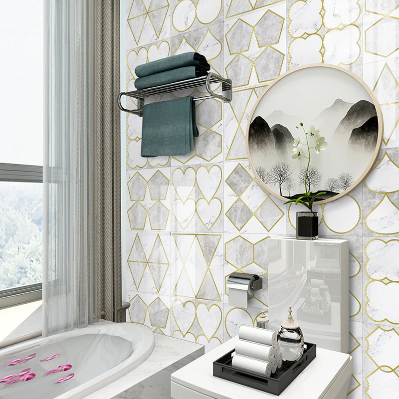 Modernist Geometry Wallpaper Panels for Bathroom 8' L x 8" W Adhesive Wall Covering in Grey Grey Clearhalo 'Modern wall decor' 'Modern' 'Wallpaper' Wall Decor' 1922204